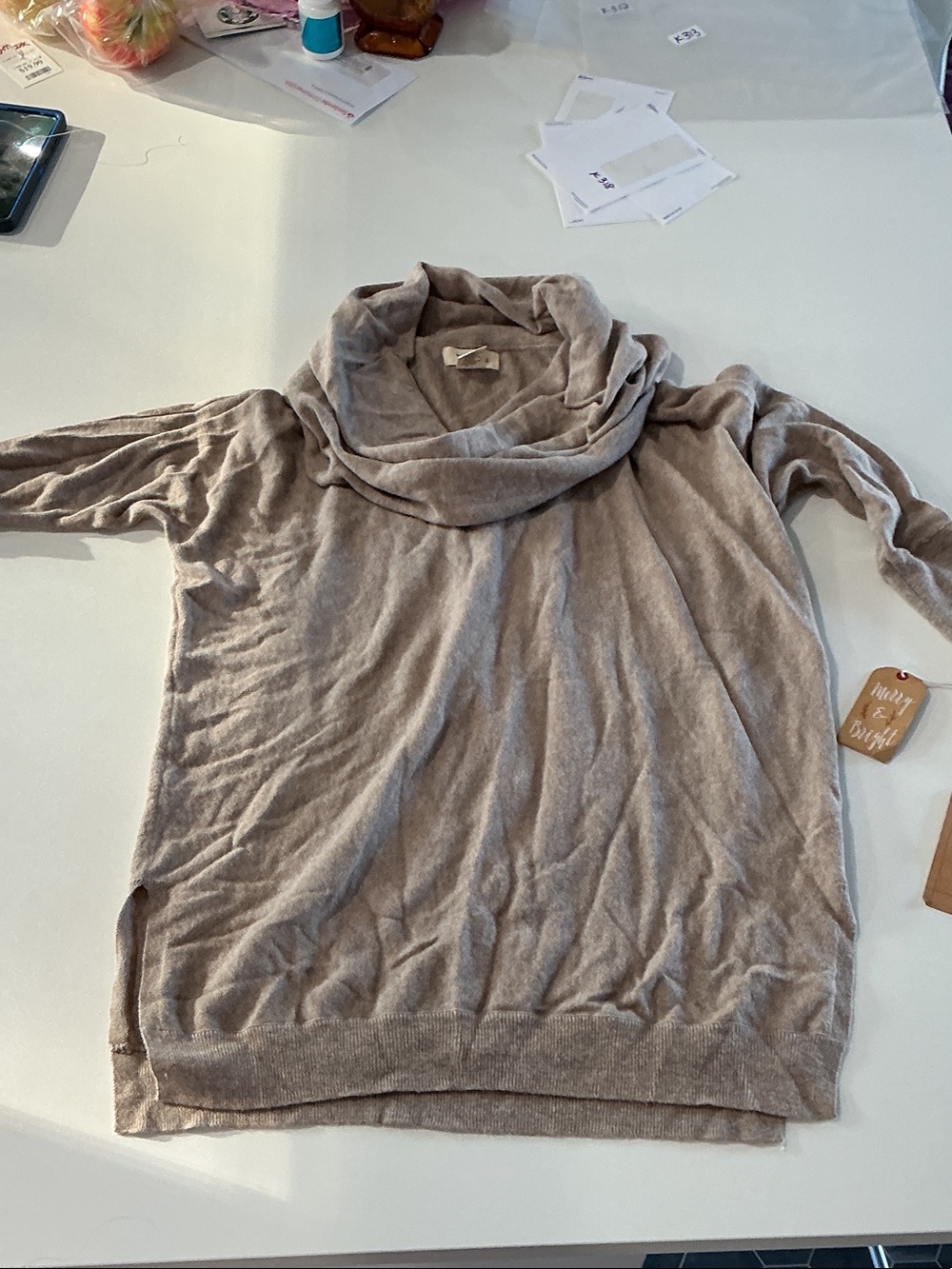 lola Taupe Cowl Neck Lightweight Sweater